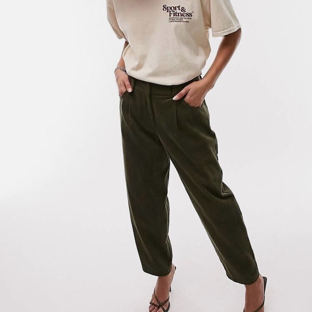 Topshop Dark Green Cropped Pants